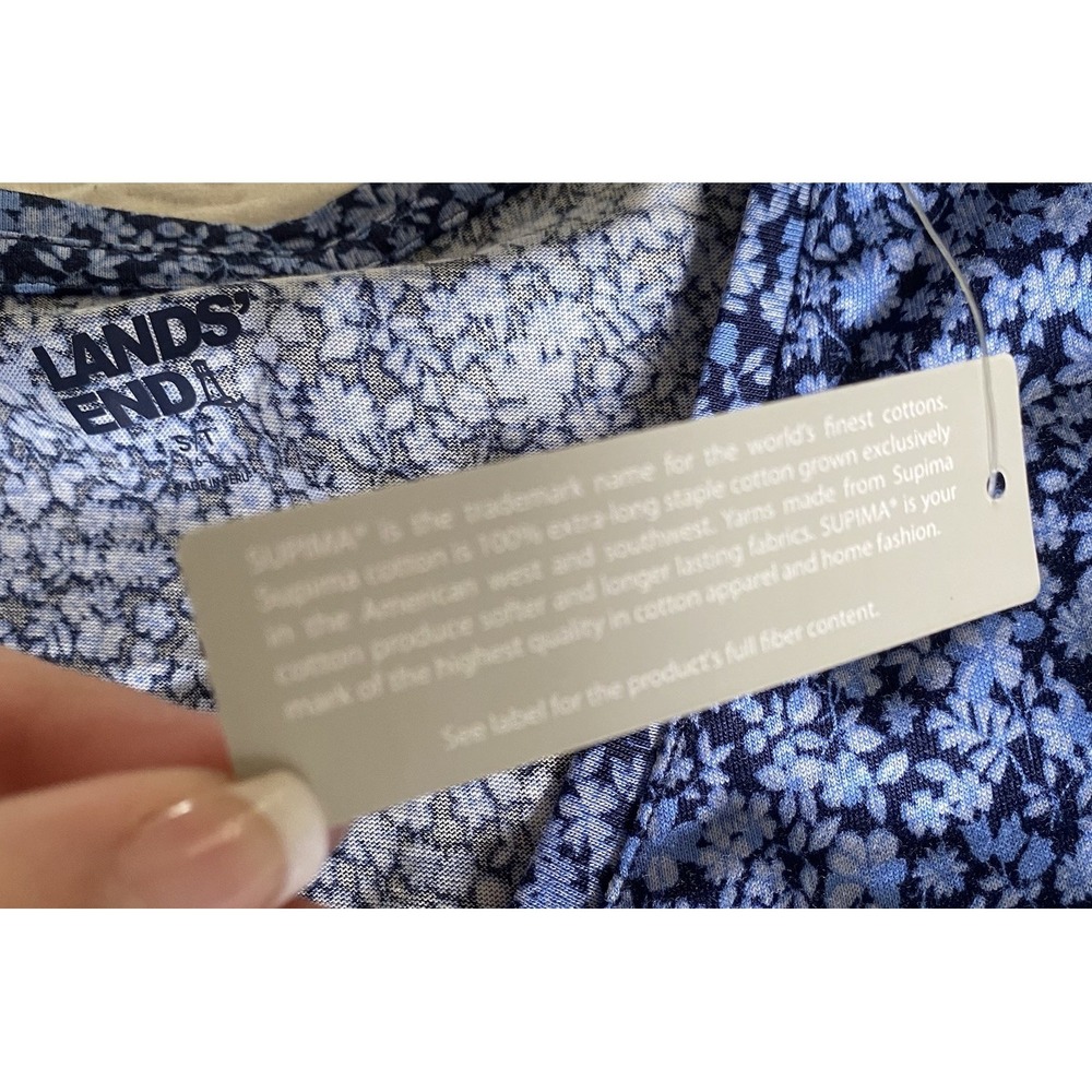 NWT Lands' End Supima Cotton Long Sleeve V-Neck T-Shirt Women S Tall Ditzy Blue - Picture 7 of 12